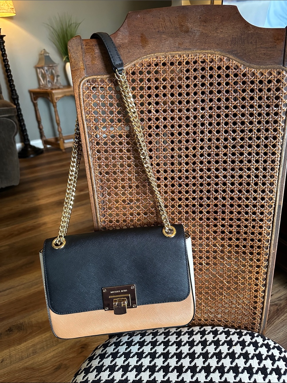 Michael Kors Black and Beige Chain Shoulder Crossbody